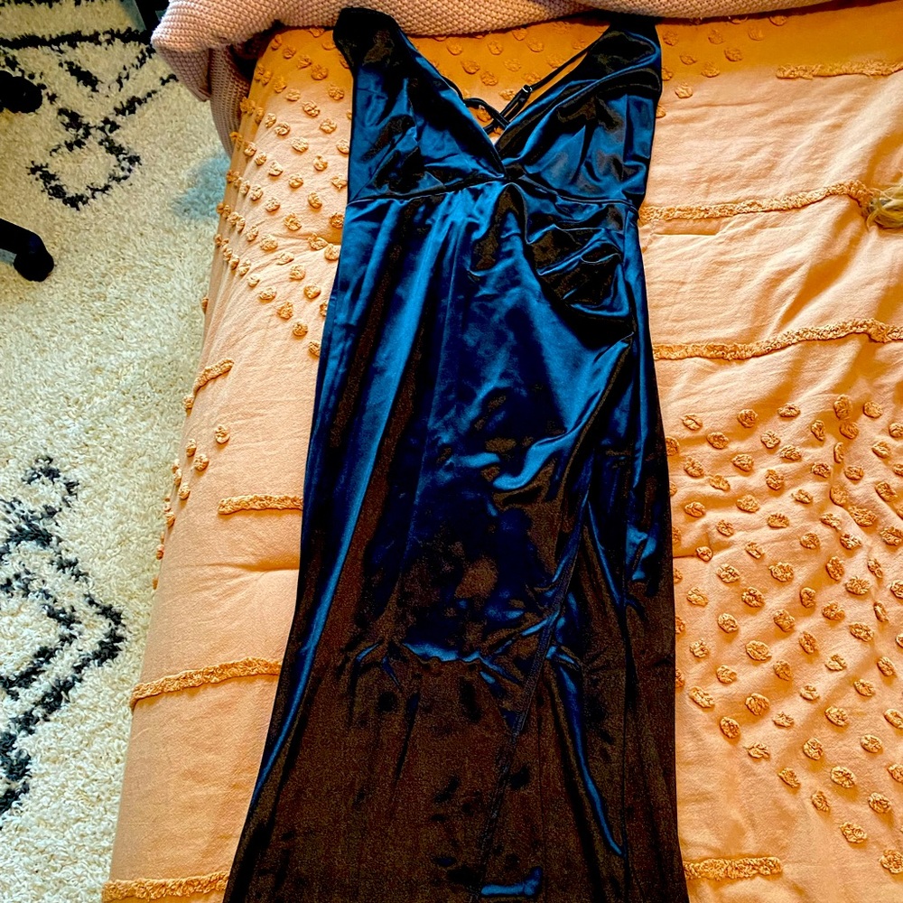 Ever Enchanted Black Satin Surplice Maxi Dress